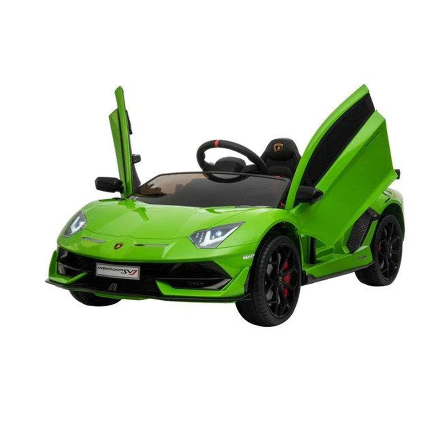 "Green Lamborghini SVJ Kids Ride car with parent remote from Kids Car Store. Comes with 2.4G remote control and operable doors."