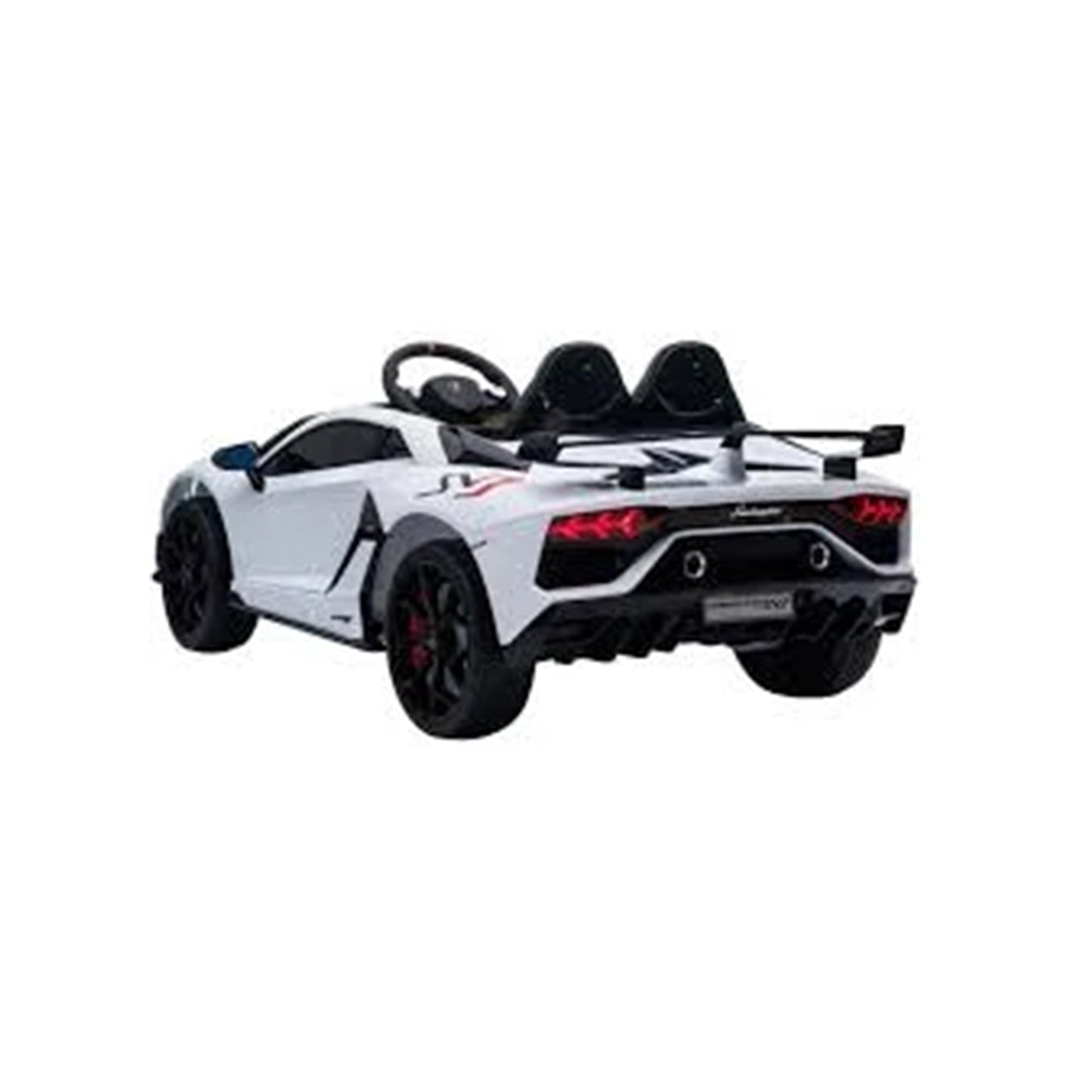 "White Lamborghini SVJ 12 Volt kids electric ride-on with parental remote control at Kids Car Store."