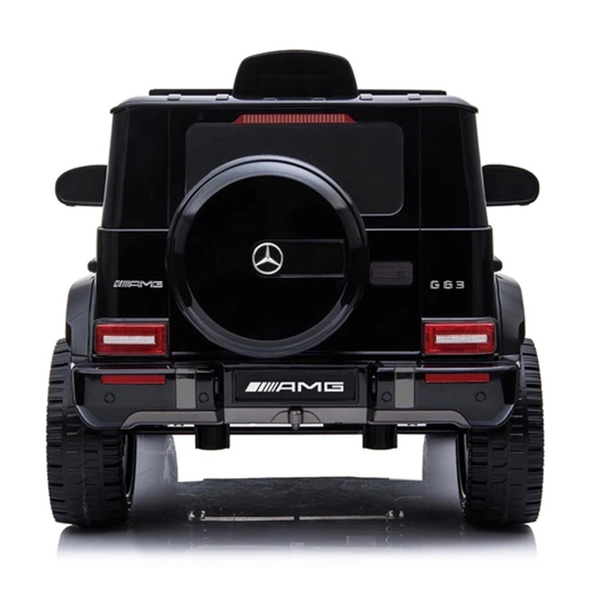 Black Mercedes G63 AMG toy car, electric ride-on model for children, displayed on a white background.