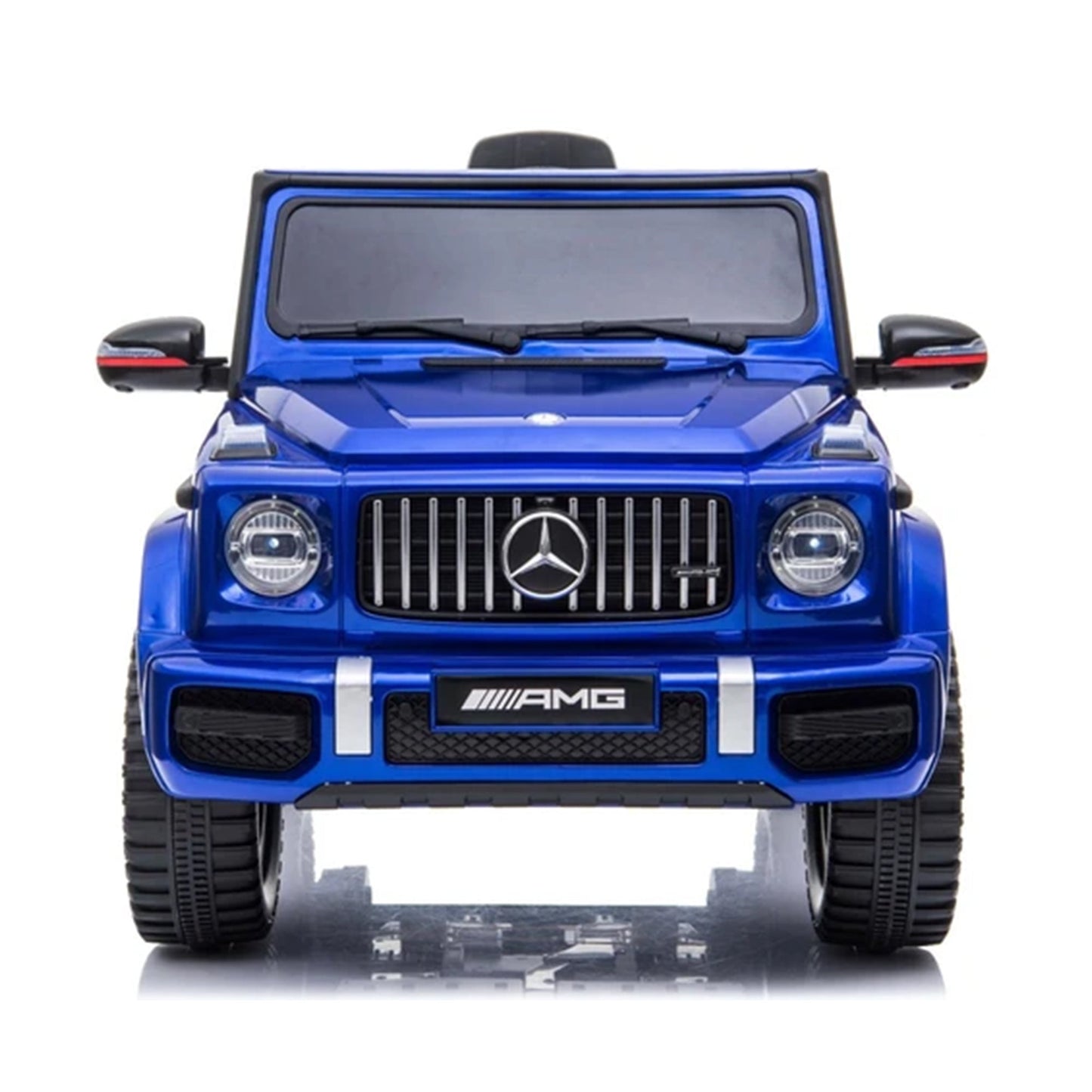 Blue Mercedes G63 AMG electric ride on car for children, isolated on white background
