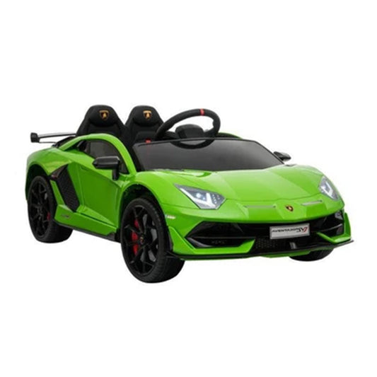 "Green Lamborghini SVJ Ride On Toy with Remote Control at Kids Car Store."