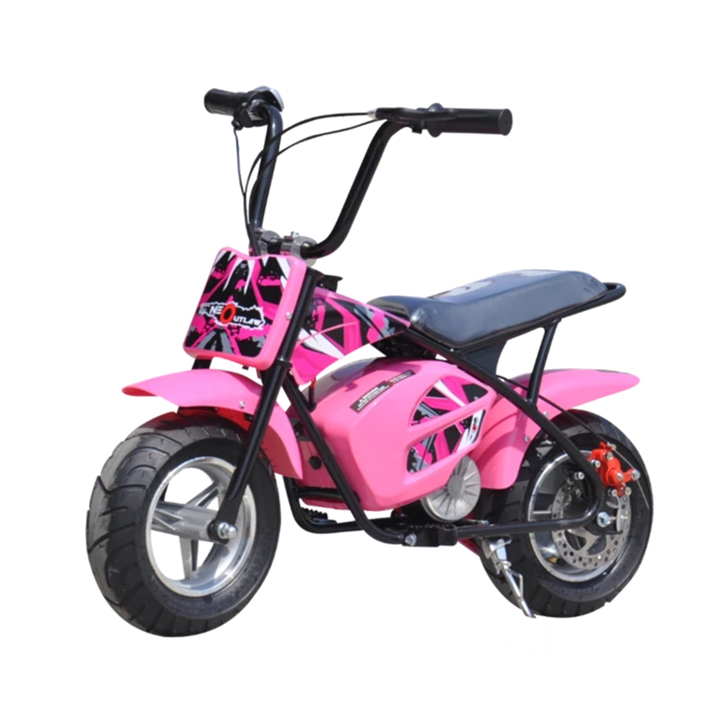 "Pink Mini Dirtbike Scrambler for Kids, 250 Watt 12 Volt Electric Ride-on by Kids Dirt Bike with Stabilizers and Twist n Go Throttle on White Background"