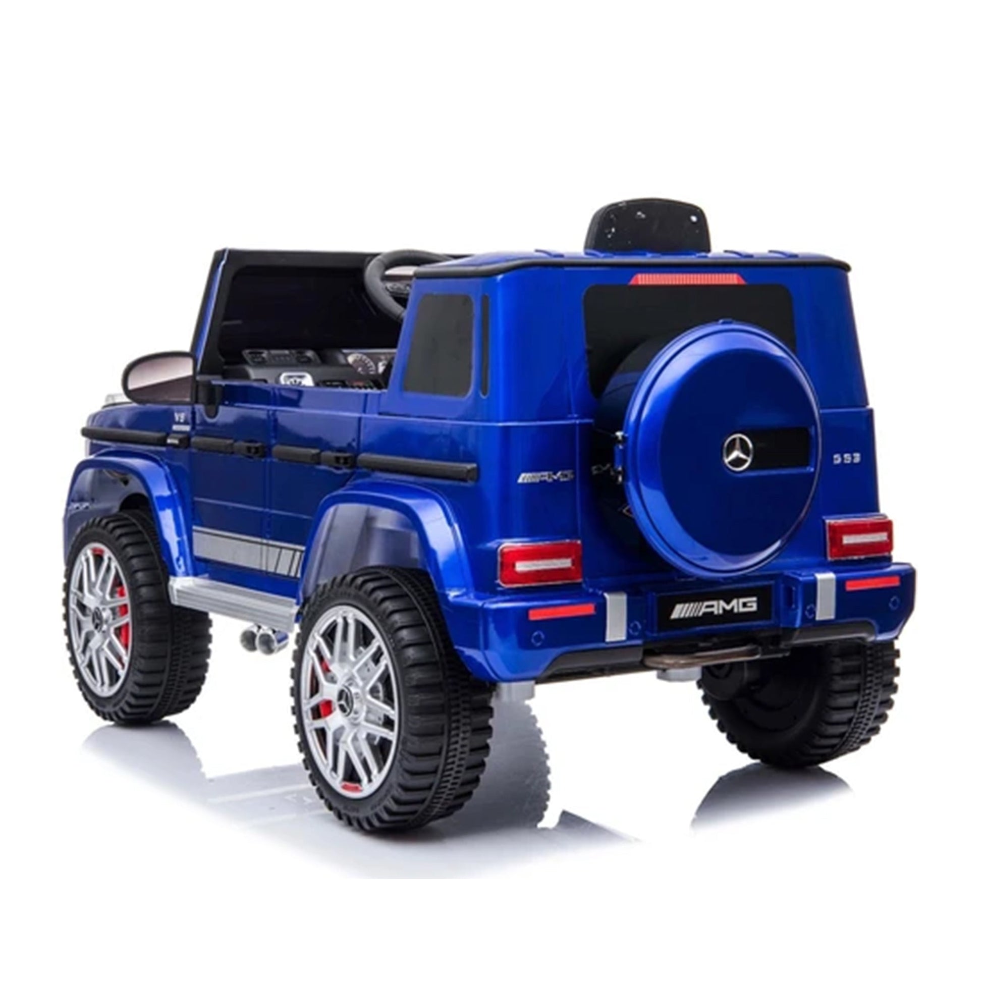 Blue Mercedes G63 AMG 12 Volt Electric Ride for Kids on a White Background