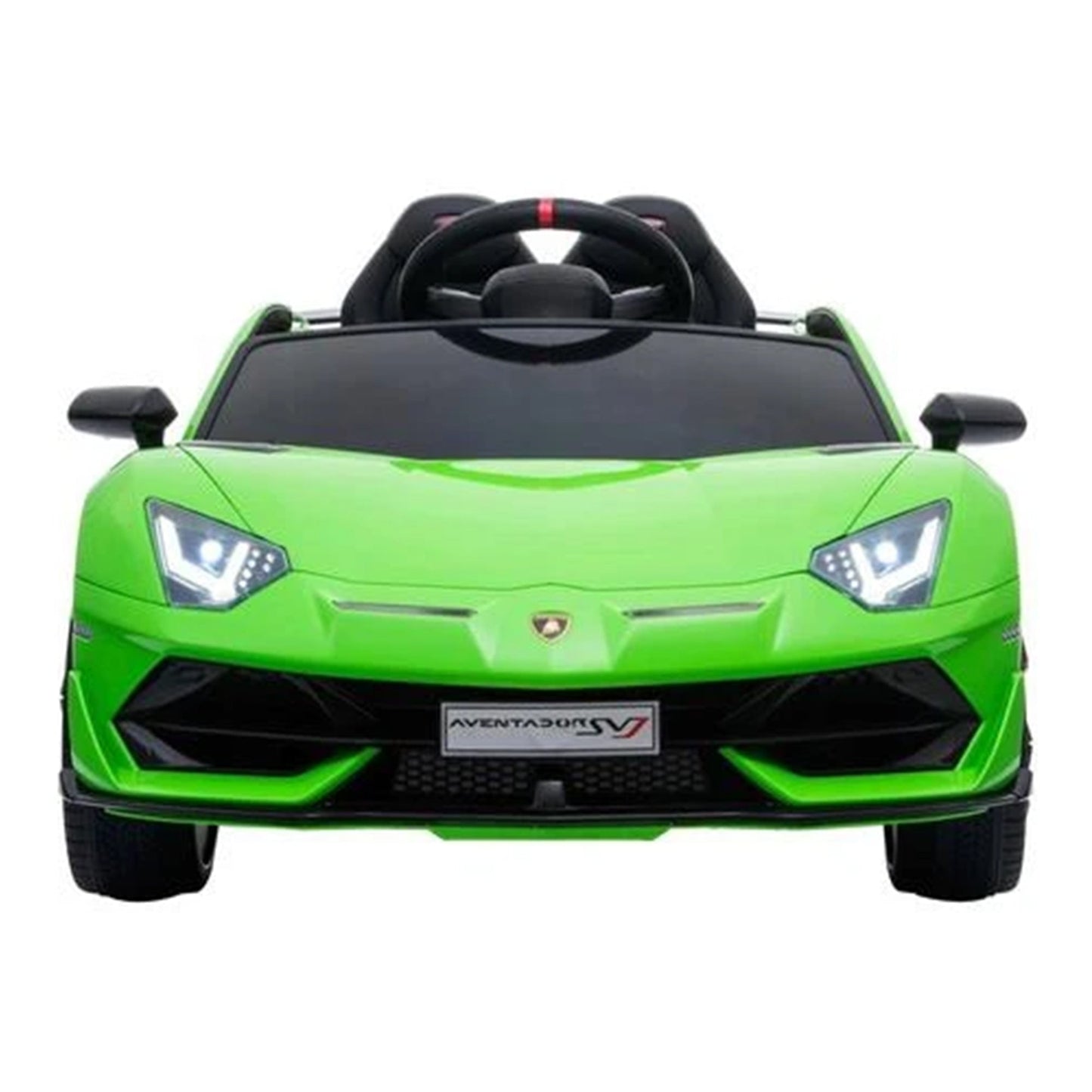 Green Lamborghini SVJ kids ride on car with parental remote control available at Kids Car store.