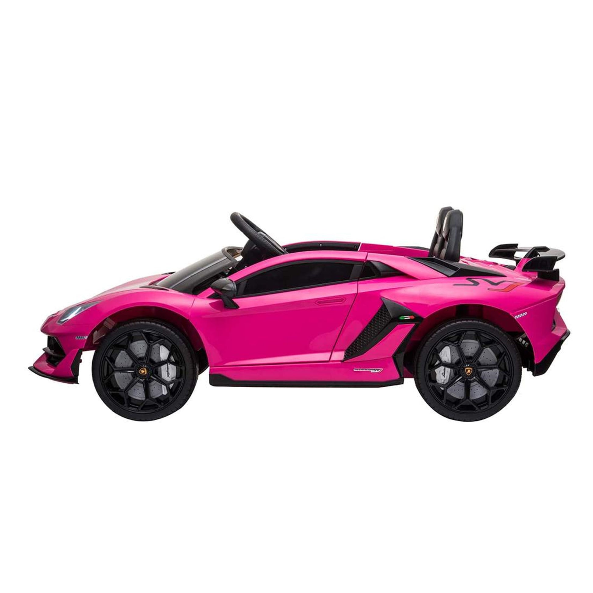 "Exclusive Pink Lamborghini SVJ 12 Volt Kids Electric Ride on with remote from Kids Car store, against a white backdrop"