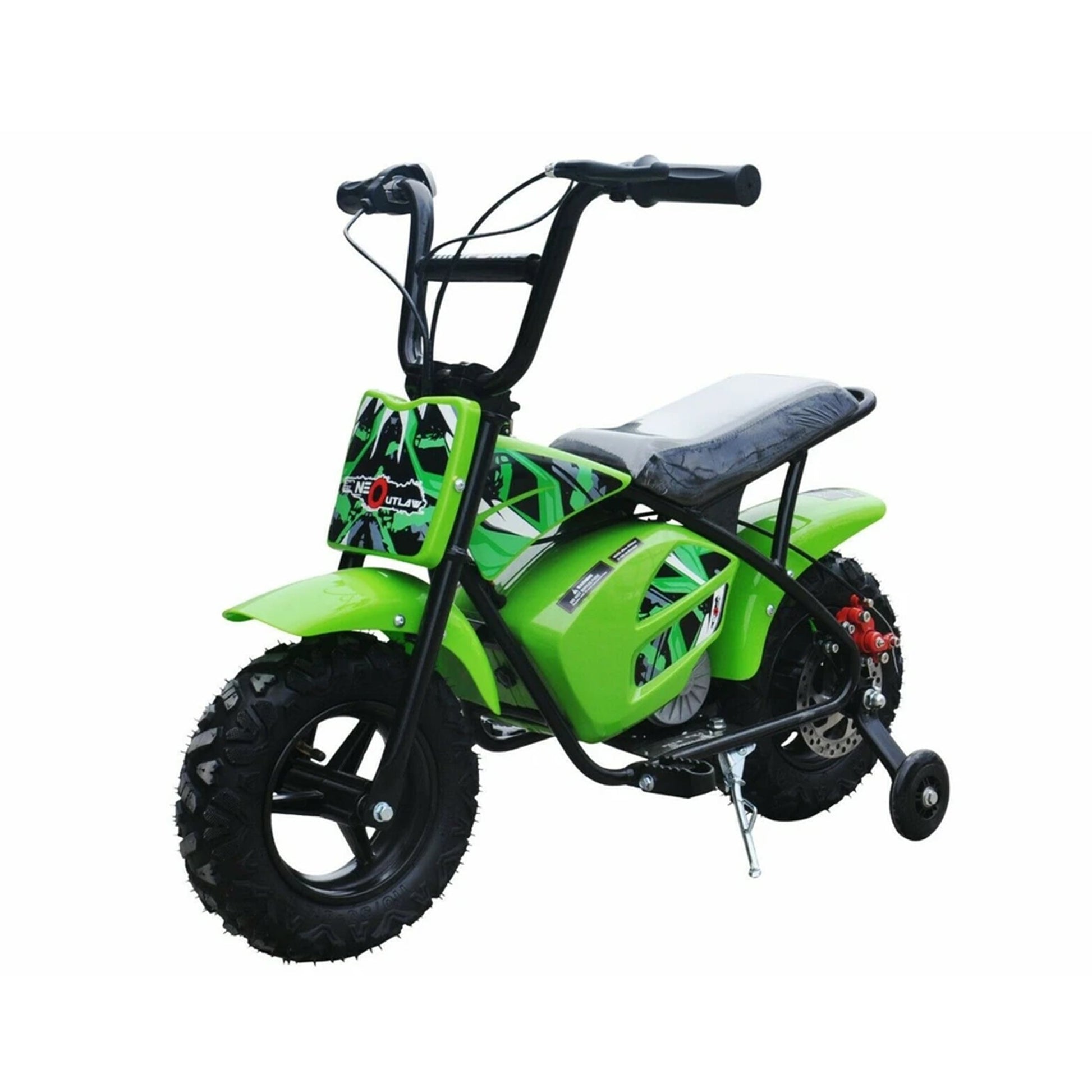 "Small green mini dirtbike scrambler, kids electric ride on 250 watt 12 volt by Kids Dirt Bike, displayed on white background."