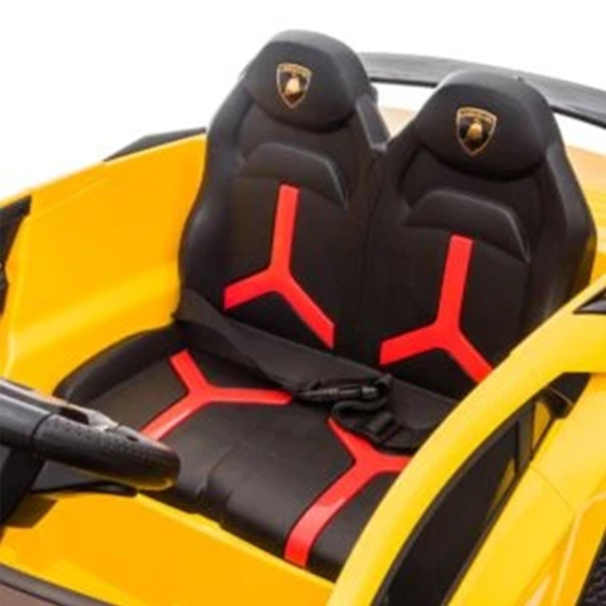 "Official LAMBORGHINI SVJ ride-on car from KidsCar.co.uk with remote parental control and leather seats."
