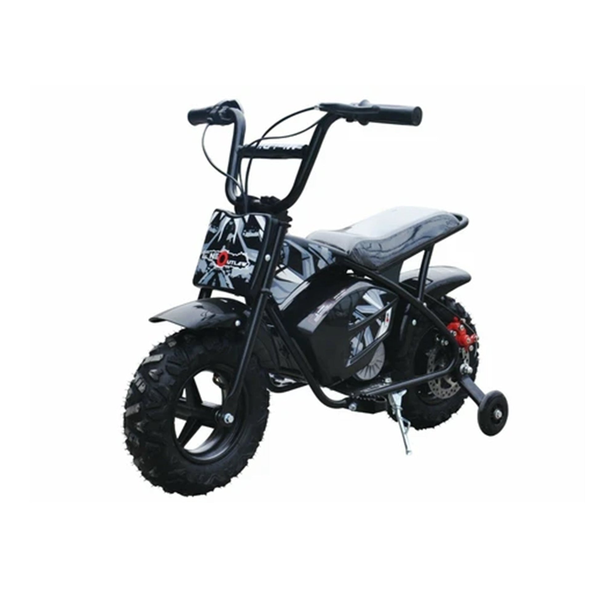 "Electric Mini Dirtbike Scrambler for kids, 250 Watt 12 Volt edition, with a twist and go throttle, displayed on a white background."