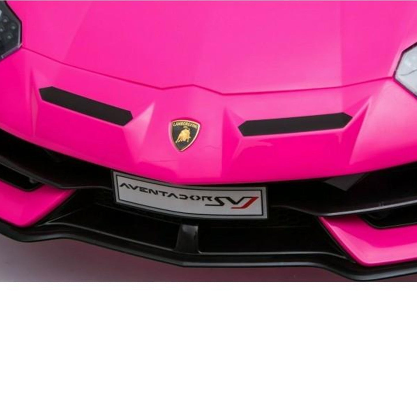 Front view of Pink Lamborghini SVJ 12 Volt ride-on car with remote at Kids Car store.