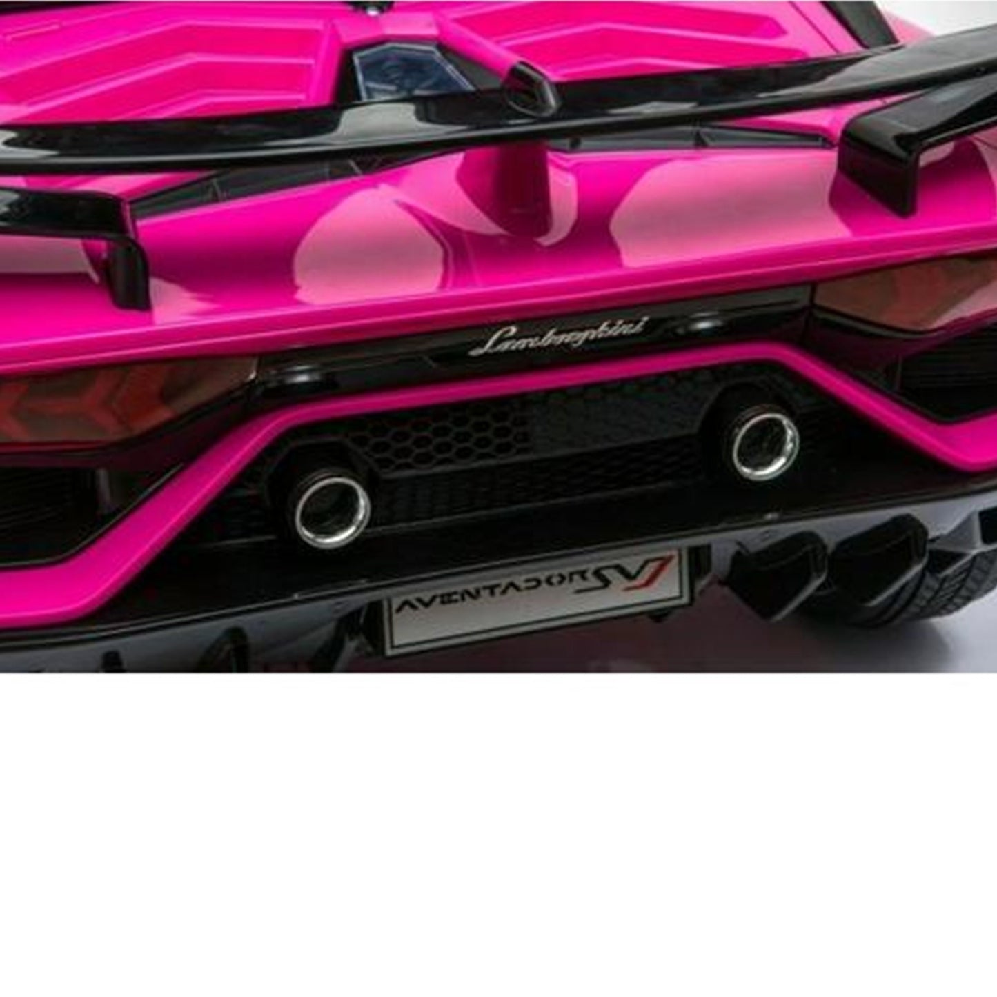"Rear view of a Pink Lamborghini SVJ 12 Volt Electric Ride-On from Kids Car with 2.4G Parent Remote control."
