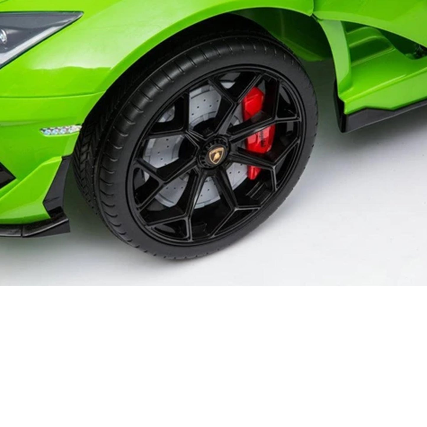 "Green Lamborghini SVJ Kids Ride On with 2.4G Parent Remote from Kids Car, displayed on a white background."