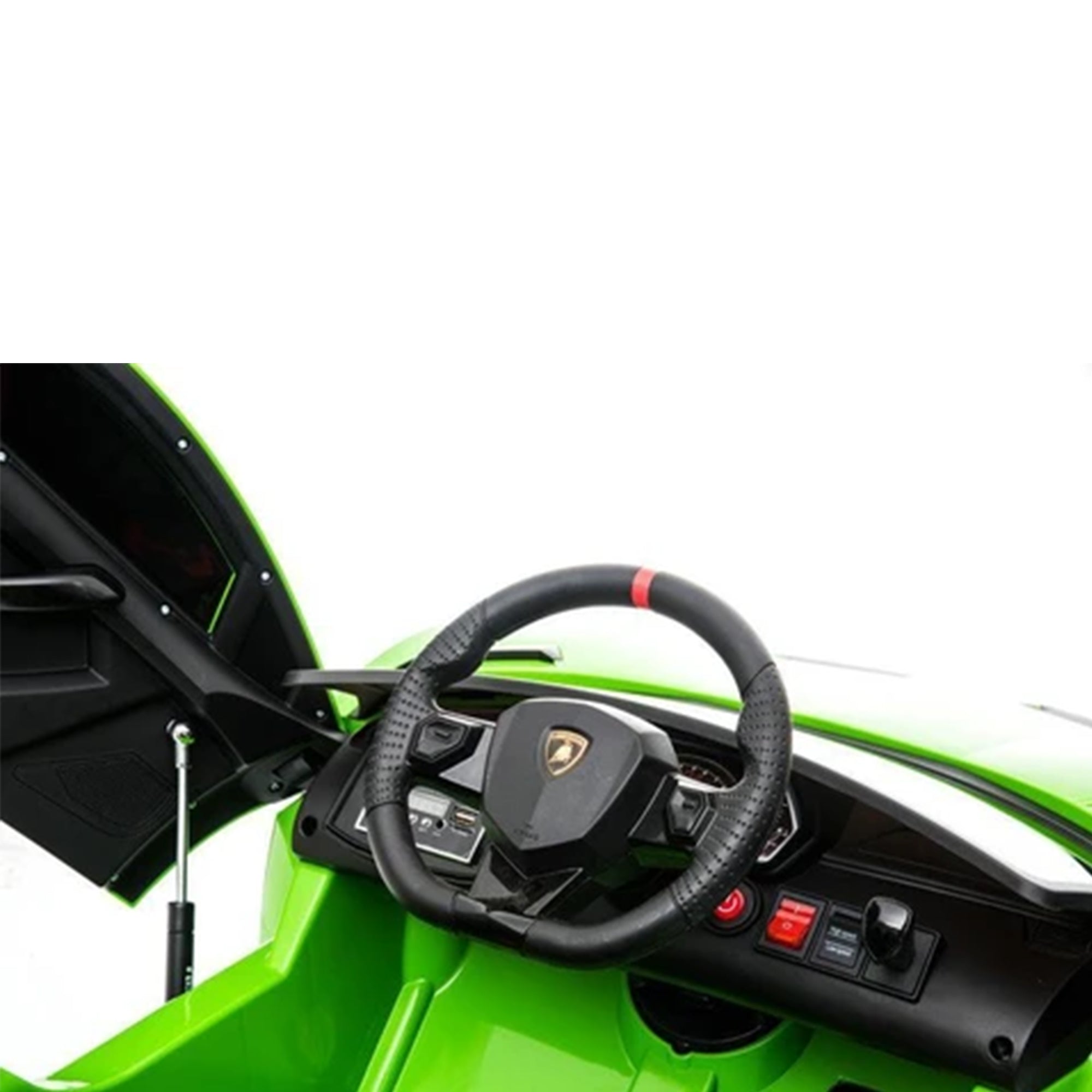 Green Lamborghini SVJ kids ride-on with parent remote control from Kids Car Store.