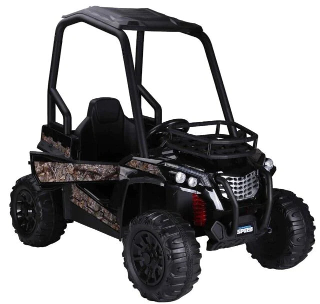 All-terrain kids car with camouflage design and leather seat, Black High roof Beach Buggy 24 Volt