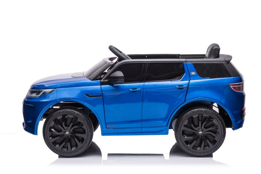 Blue Range Rover Discovery electric ride-on car for kids, 12 Volt model, on a white background