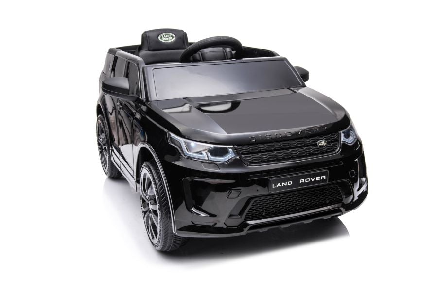 Black Range Rover Discovery 12v toy replica with parental remote control for kids on a white background