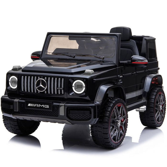 Black Mercedes Benz G63 AMG battery-powered ride on car equipped with Bluetooth sound system for children
