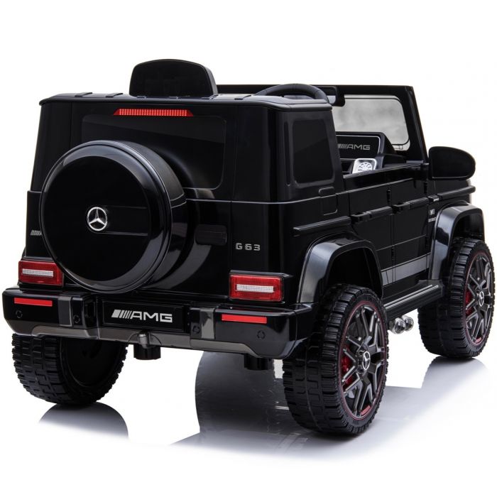 Black G63 AMG 12V battery electric ride-on car with red brake calipers and Bluetooth sound system for children's luxury playtime