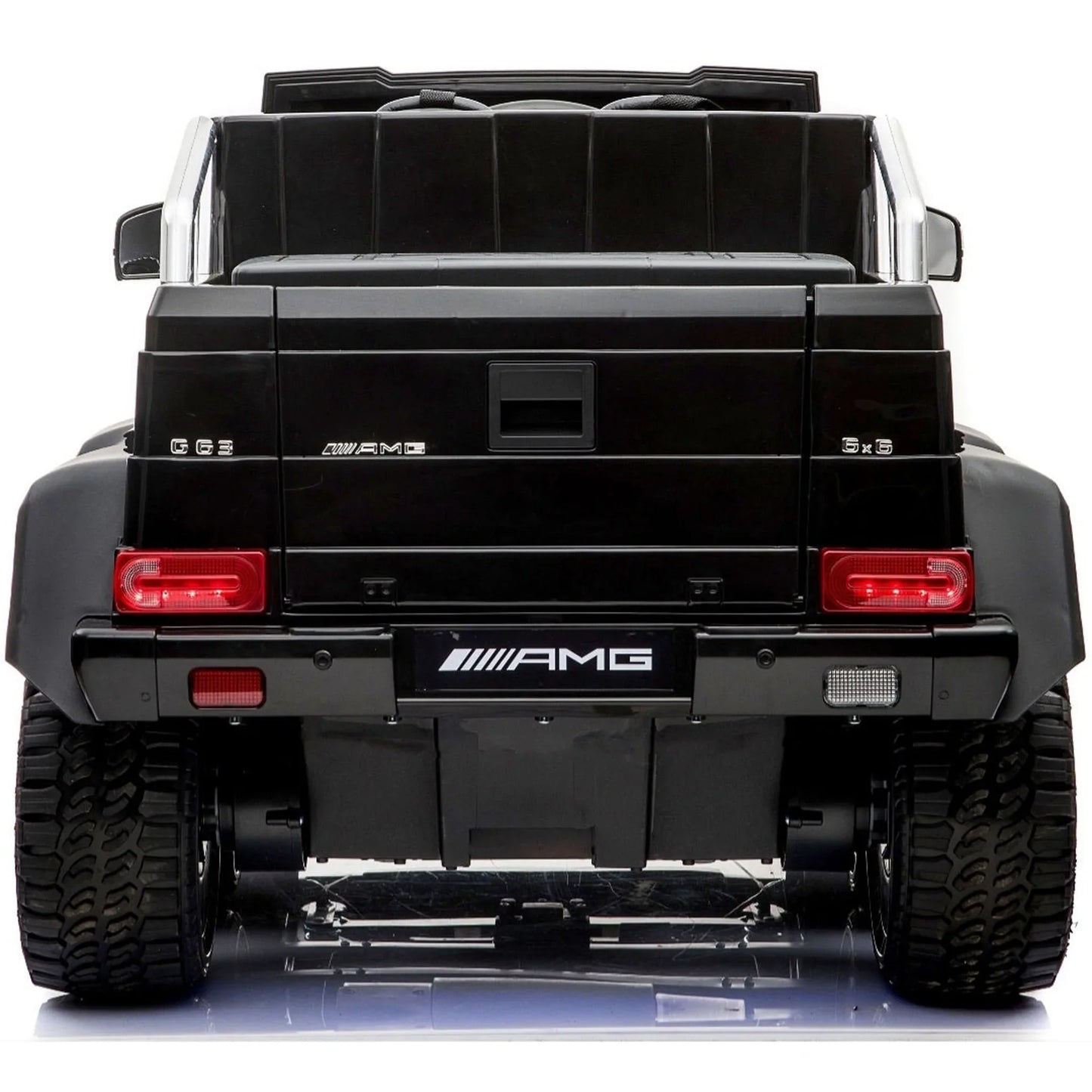 Rear view of black Mercedes G65 Children's Electric Ride-On Jeep with distinctive tail lights and badging