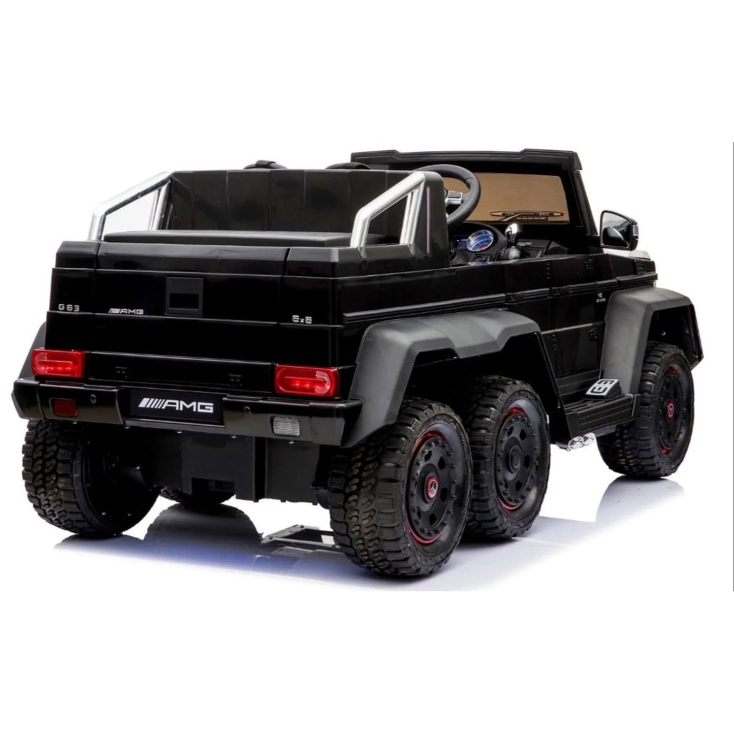 Black six-wheeled Mercedes G65 electric ride-on toy for children, rear view