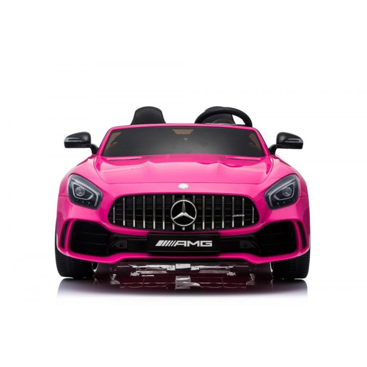 "Mercedes AMG GTR Pink Kids Electric Car with Parental Remote Control at My Store, pictured on a white background."