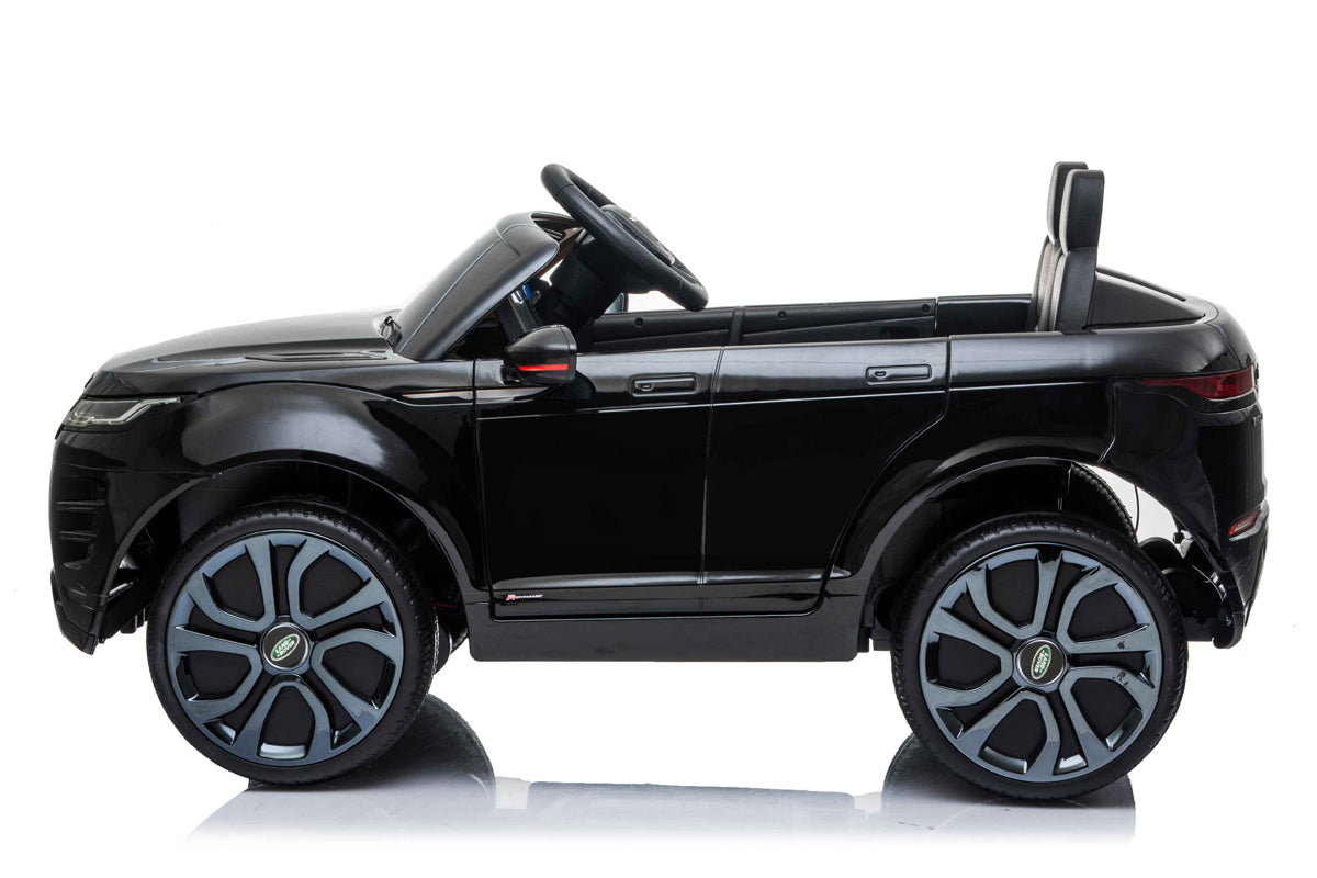 Black Range Rover Evoque kids electric ride on car with parental control on a white background