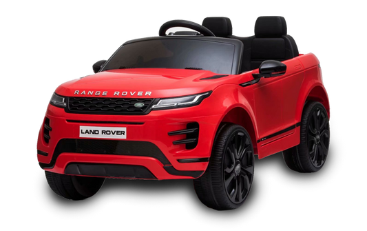 "Red Range Rover Evoque kids electric ride-on car displayed on a white background, available at KidsCar.co.uk with parental control feature."