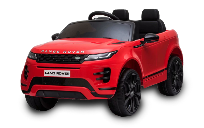 "Red Range Rover Evoque kids electric ride-on car displayed on a white background, available at KidsCar.co.uk with parental control feature."