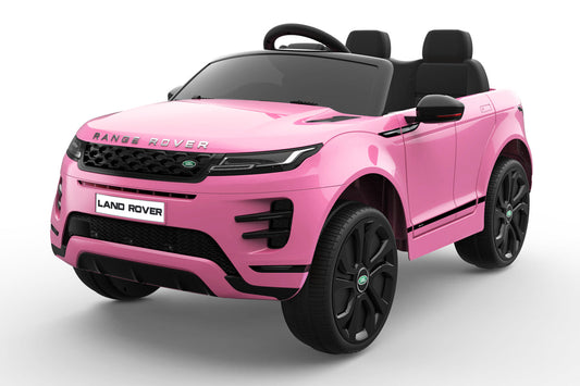 Pink Range Rover Evoque Electric Children's Ride On Car with Parental Control from KidsCar.co.uk on a white background.