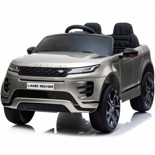 "White Range Rover Evoque for kids with parental control feature on a white background."