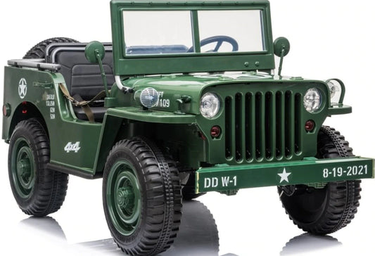 Vintage dark green Willys-Jeep 4WD 3 seater ride-on jeep for kids with remote control