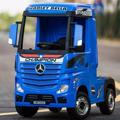 Blue Mercedes Actros Children's Electric Ride on Lorry with Parent Control and Foot Pedal