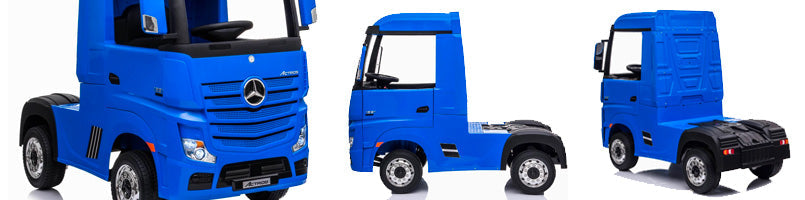 1. "Front view of Blue Mercedes Actros children's electric ride on lorry, 24 Volt"
2. "Side profile of blue Mercedes Actros kids car modeled after Mercedes-Benz"
3. "Rear angle of parental control Blue Mercedes Actros kids ride on lorry, 24 Volt