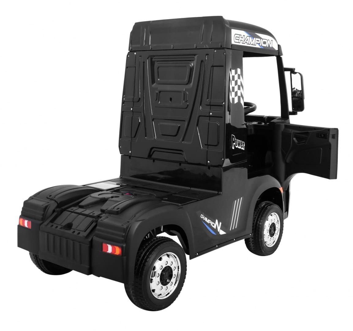 Black Mercedes Actros 24 Volt Electric Ride on Lorry for Kids with Parental Control and Champion Decals
