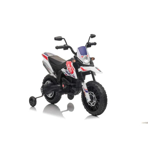 Aprilia 12v Kids Electric Motorbike with training wheels, white background
