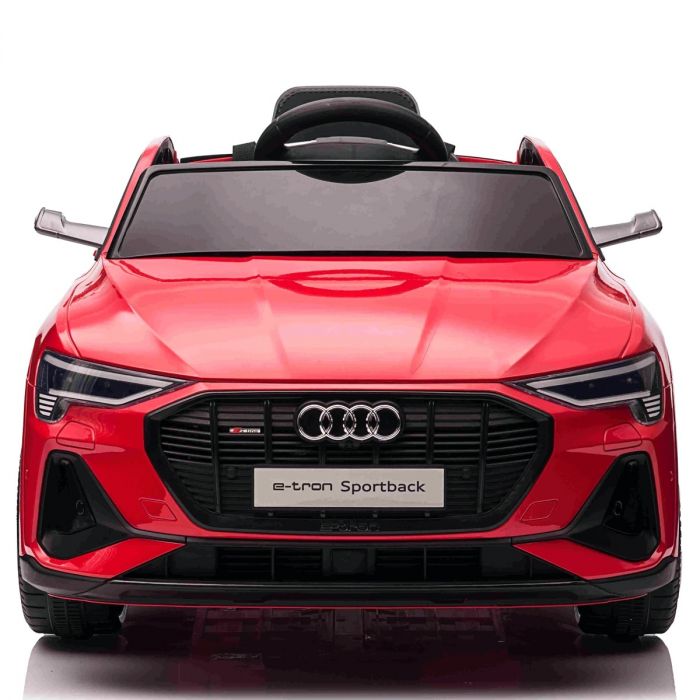 Red Audi e-tron Sportback 12V electric ride on car for kids, front view.