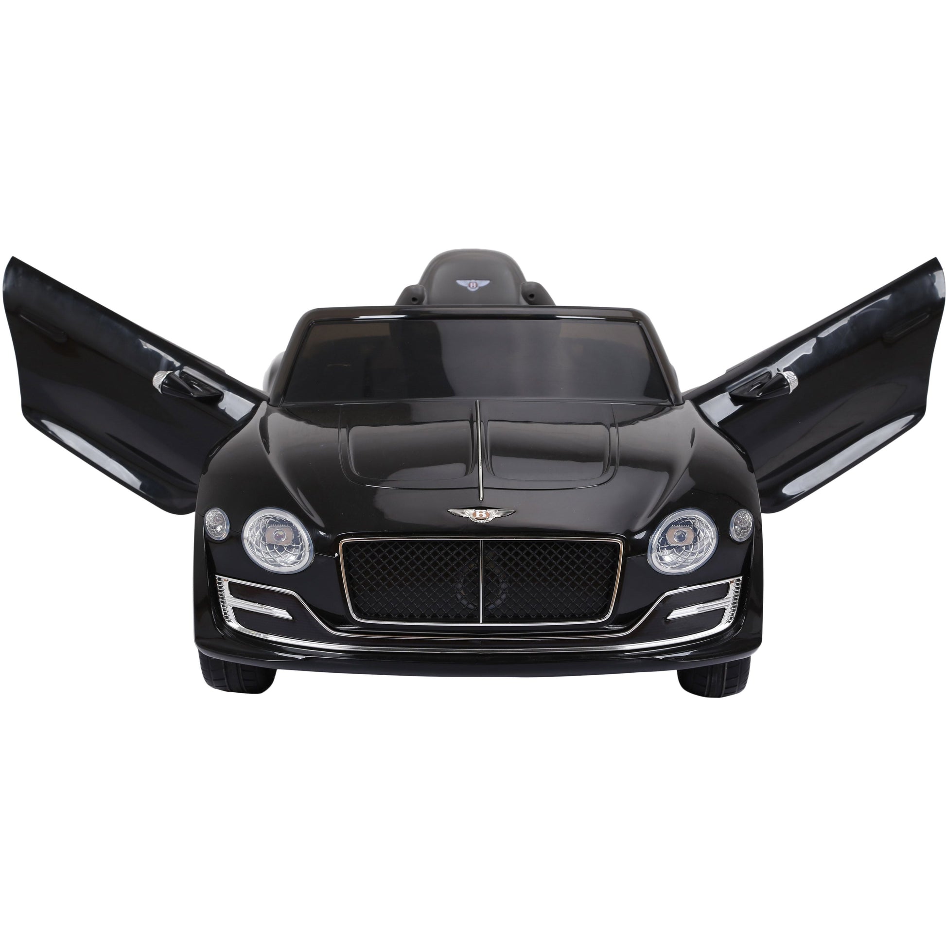 Black Bentley GT EXP12 electric ride-on car for kids with gullwing doors open