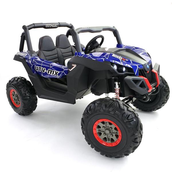 "Blue and black Renegade UTV-MX Buggy Style 24V 4WD Kids electric ride on with EVA tyres, leather seats and MP4 screen, designed for young adventurers."