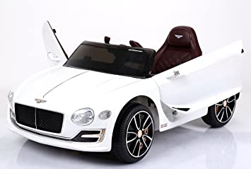 White Bentley GT EXP12 convertible electric ride on car for kids with doors open and parental control feature