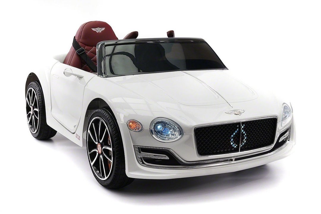 White Bentley GT EXP12 kid's electric car on a plain background