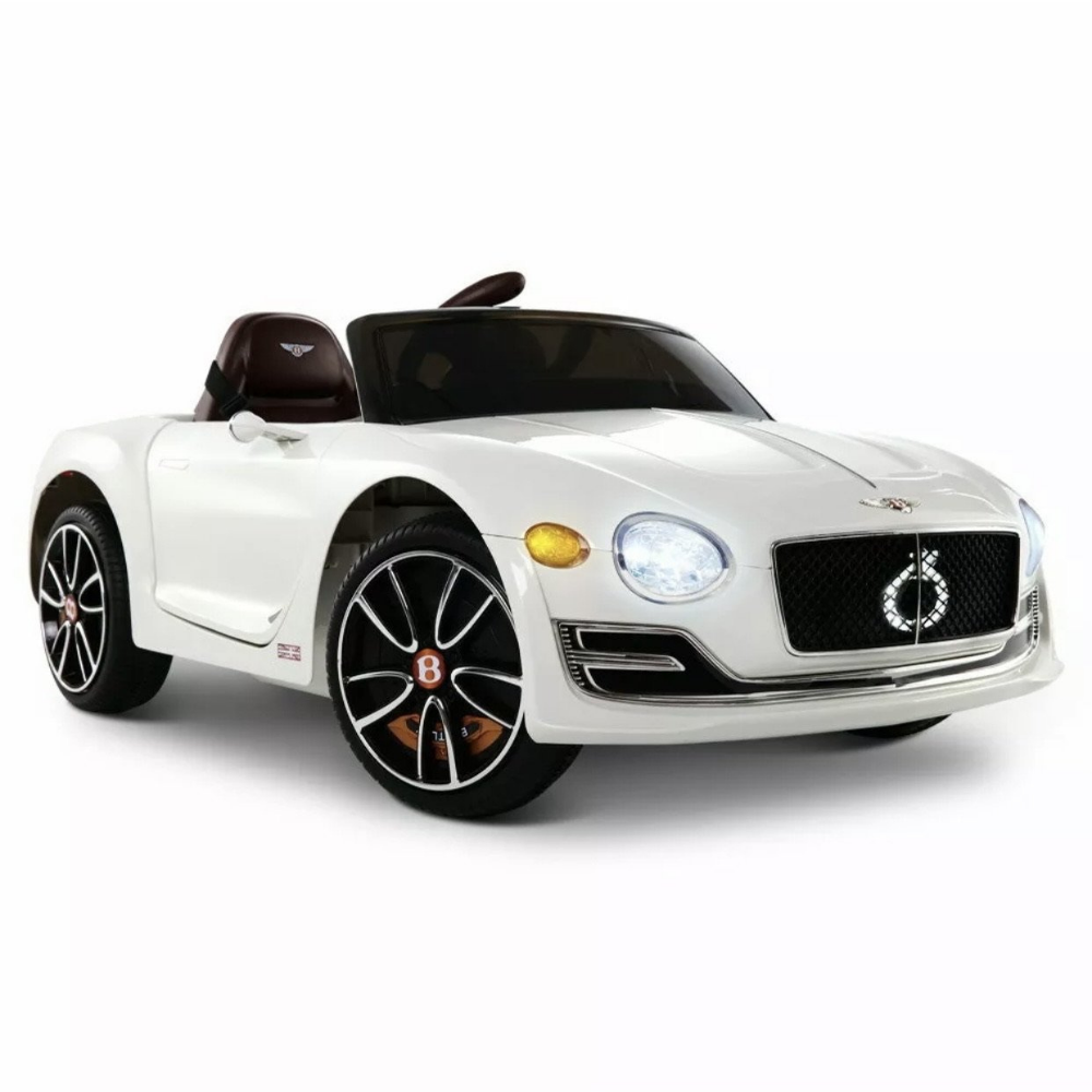 White Bentley GT EXP12 12 Volt Electric Ride On Car for Kids with Parental Control feature on a white background.