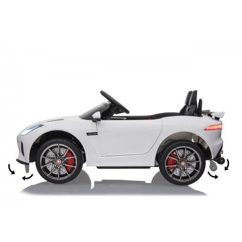 "White Jaguar F-Type Electric Ride-On Car with Parental Remote Control and MP3 Device Plugin"