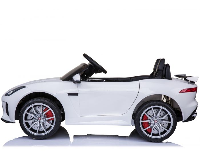 "White Jaguar F-Type Electric Ride-on Car for Kids with Parent Remote Control, on a White Background"