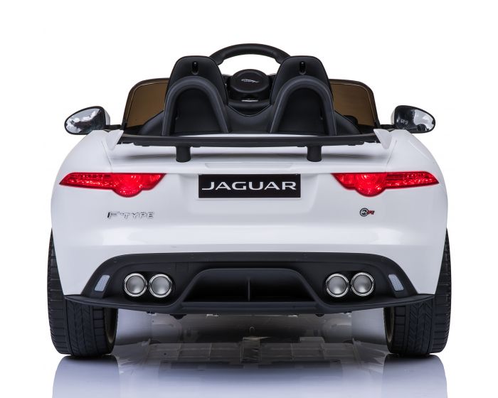"White Jaguar F-Type electric ride on car for kids with parent remote and MP3 player input"