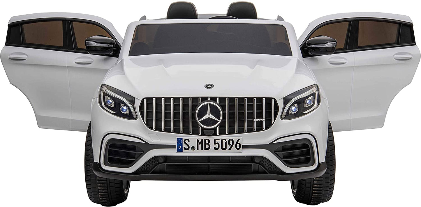 An outstanding performance-oriented Mercedes GLC63 S Coupe 2 Seater children's ride-on car showcased against a white background. Powered by electricity, it ensures safe and enjoyable rides for kids.