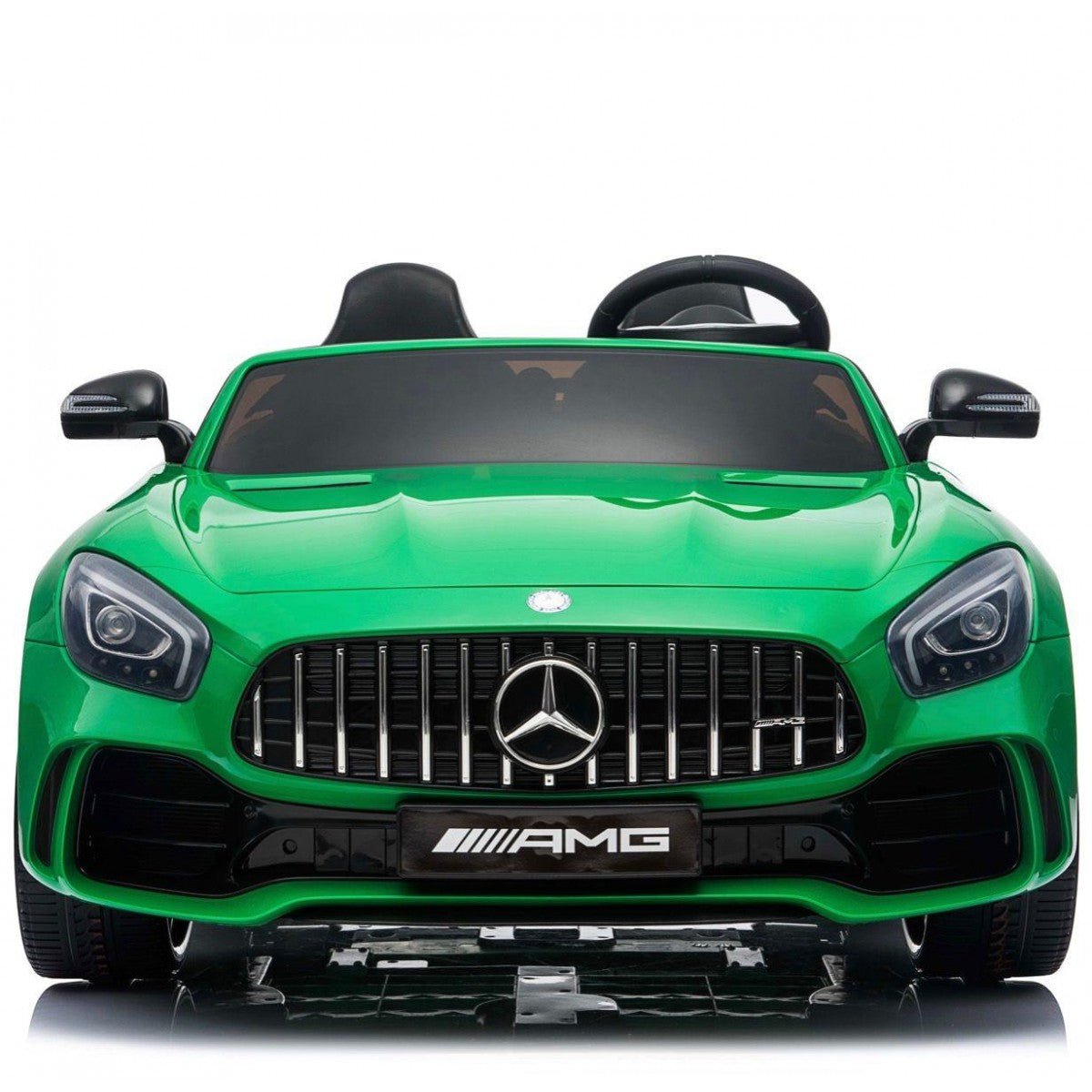 "Green Mercedes electric ride-on car for kids from Kids Car store on white background."