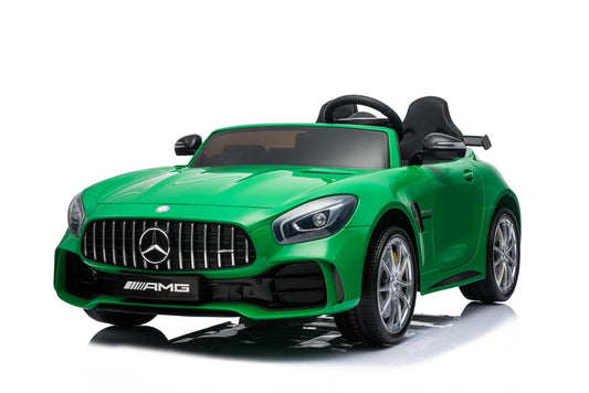 "Green MERCEDES AMG GTR 2-seater 24v with parent remote on white background at Kids Car Store"