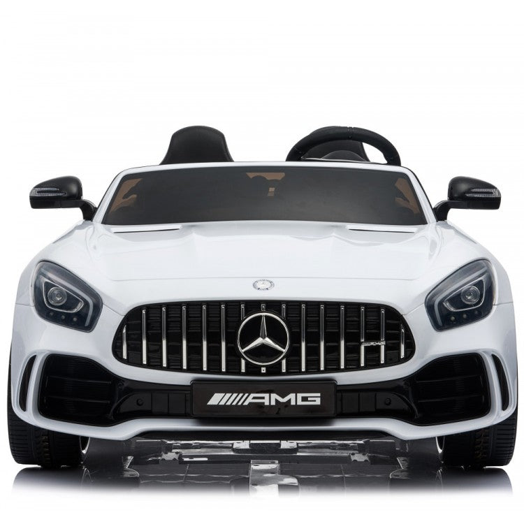 "White Mercedes AMG GTR 2 Seater 24v electric kids ride on car with parent remote from Kids Car"