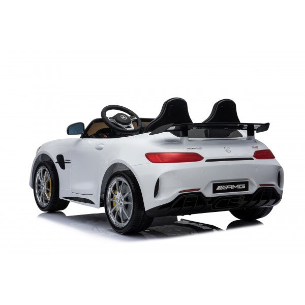 "White AMG GTR 2-Seater 24v Kids Ride-On Car with Parental Remote - From our store, inspired by Mercedes design for child safety."