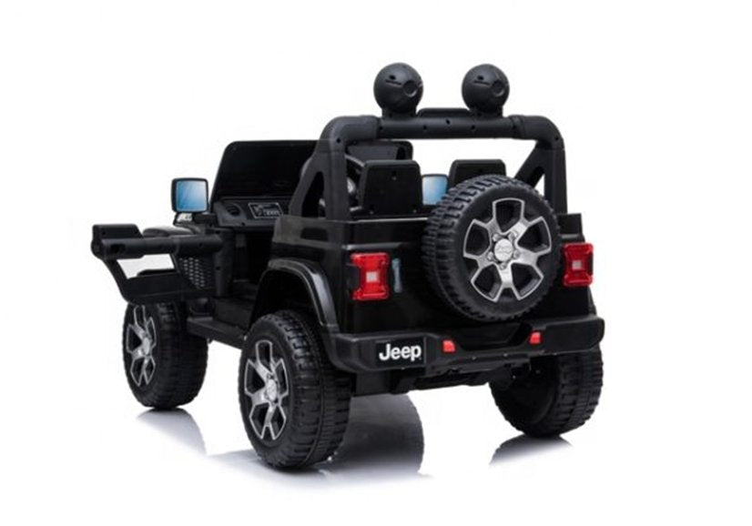 Black Jeep Rubicon children's electric ride-on toy with spherical speakers
