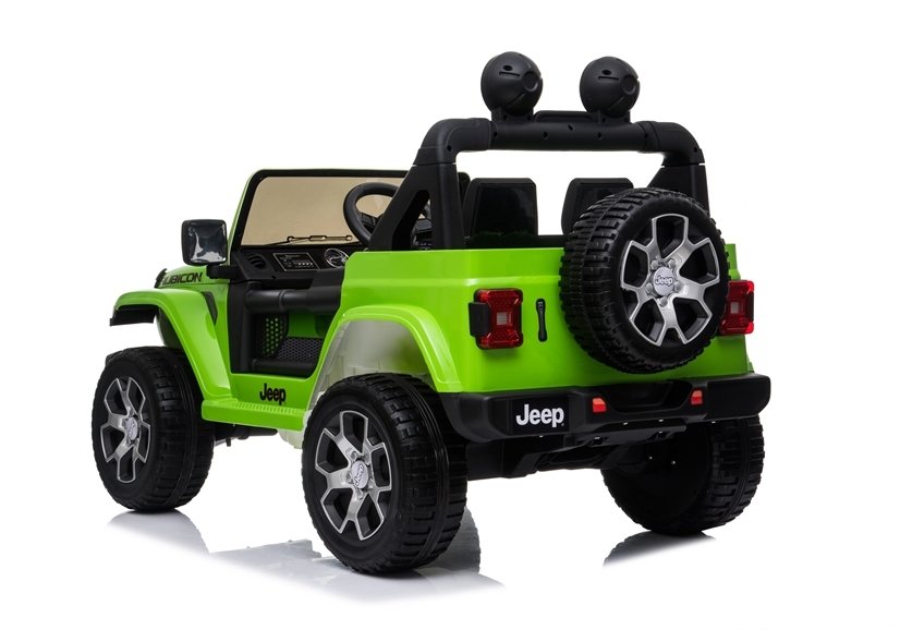 Rubicon electric ride-on car for kids, 4WD 12V model with black details, isolated on white background